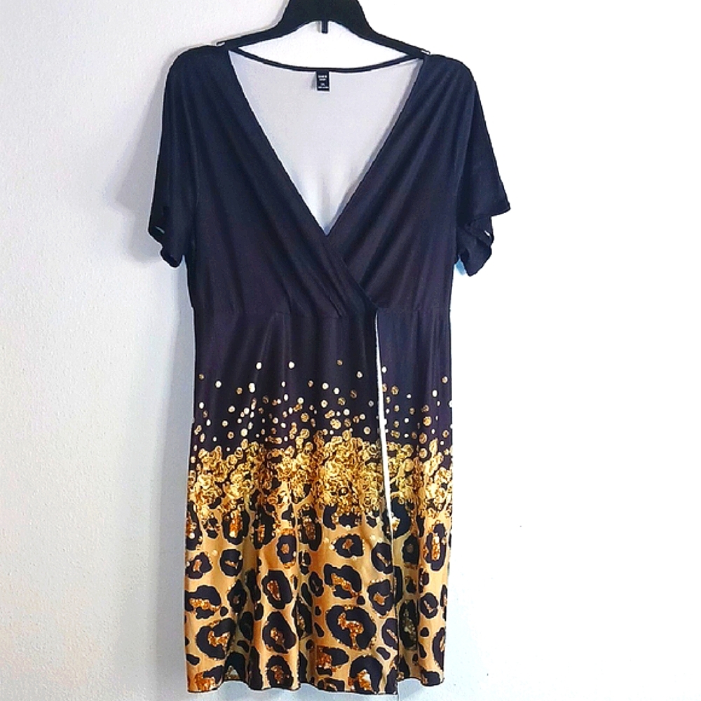 SHEIN Black and Gold Leopard Midi Dress